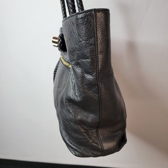 Clarks Black Leather Tote – Braided Handles, Front Zip Pocket | Everyday Carry - Picture 3 of 9